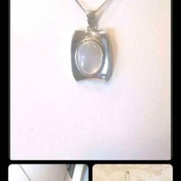 925 Sterling Silver & Mother of Pearl Pendant Necklace 18" 925 Box Chain - Picture 2 of 3